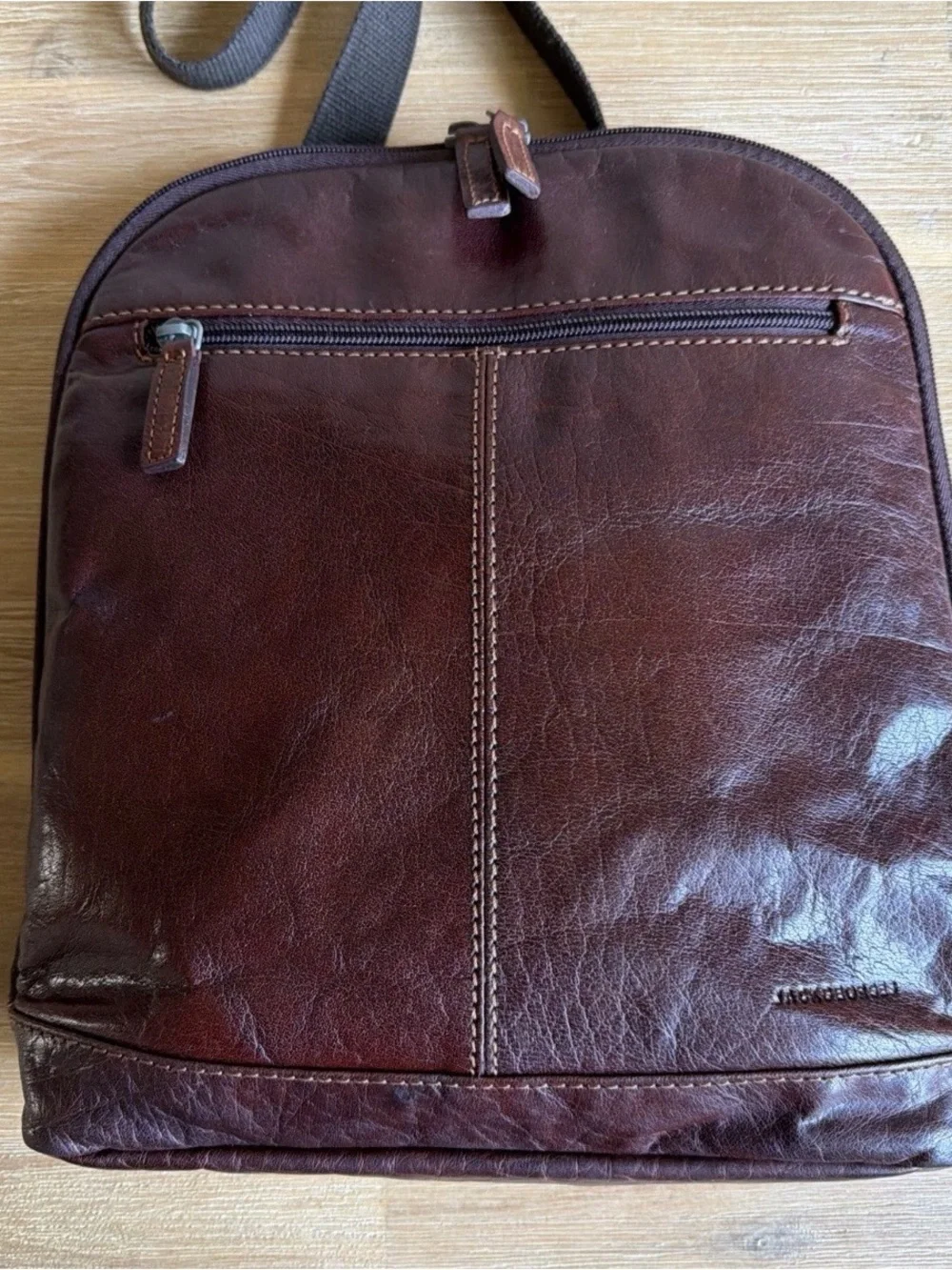 Jack Georges Voyager Convertible Small Backpack Brown Buffalo Leather Zip Close